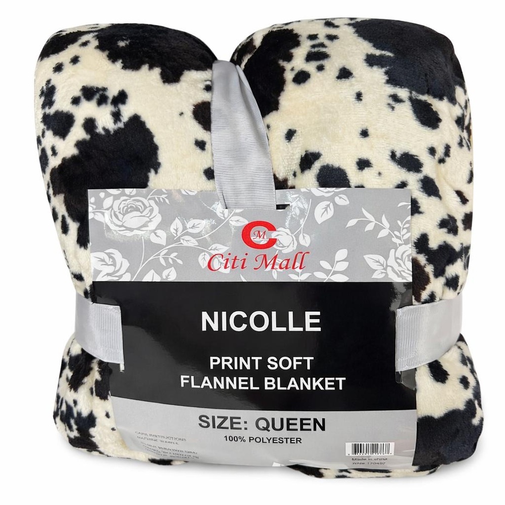 Nicole queen Size Flannel Blanket - Black and Cream